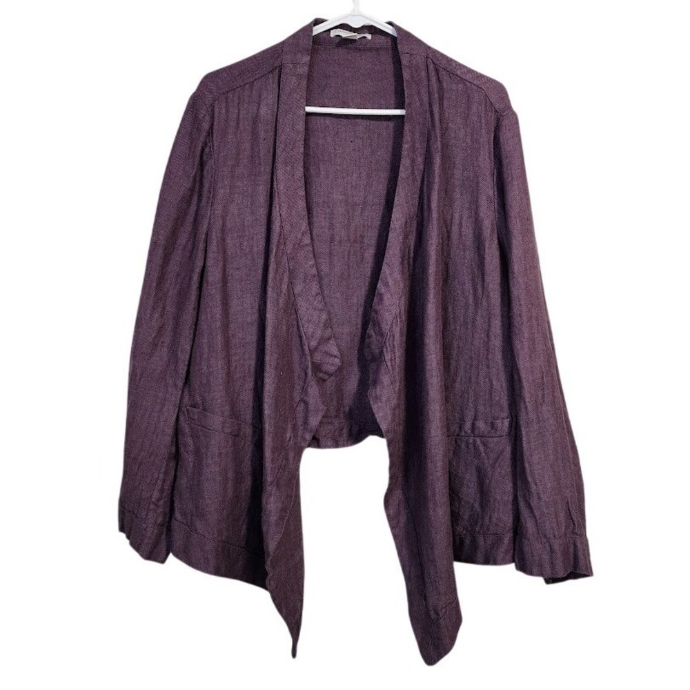 COLDWATER CREEK 100% Linen Open Front Draped Cardigan Purple Artsy lagenlook PXL